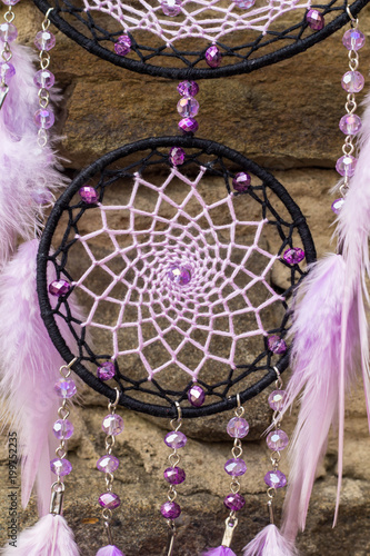 Handmade dream catcher with feathers threads and beads rope hanging