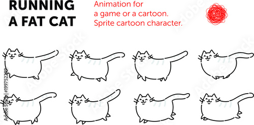 Sprite cartoon character of the cat. Set of different poses of the character in the vector. The looped animation of the cat. Animation for a game or a cartoon. A flat illustration on an isolated backg