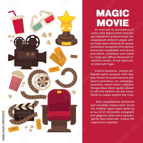 Cinema advertisement banner with symbolic cinematographic equipment