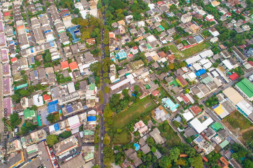 Bangkok building of village and condominium aerial view