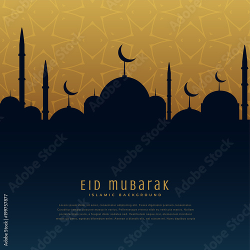 eid mubarak festival greeting with mosque silhouette