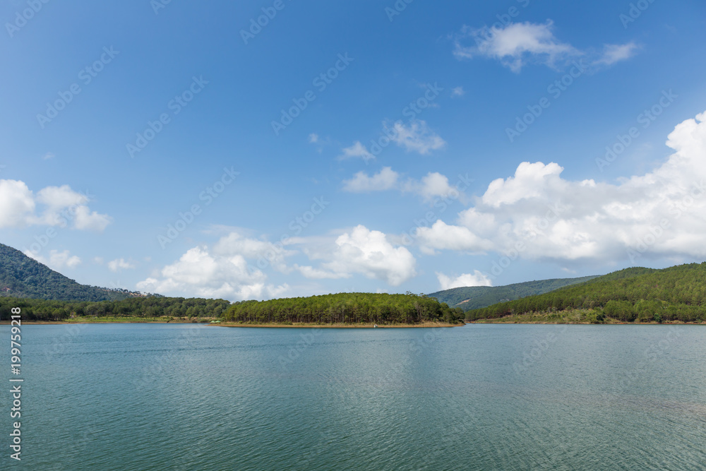 Tuyen Lam Lake, DaLat, Vietnam, Beautiful landscape for eco travel, Boat on water, Holiday Tuyen Lam Lake, DaLat, Vietnam, Beautiful landscape for eco travel, Boat on water, Holiday