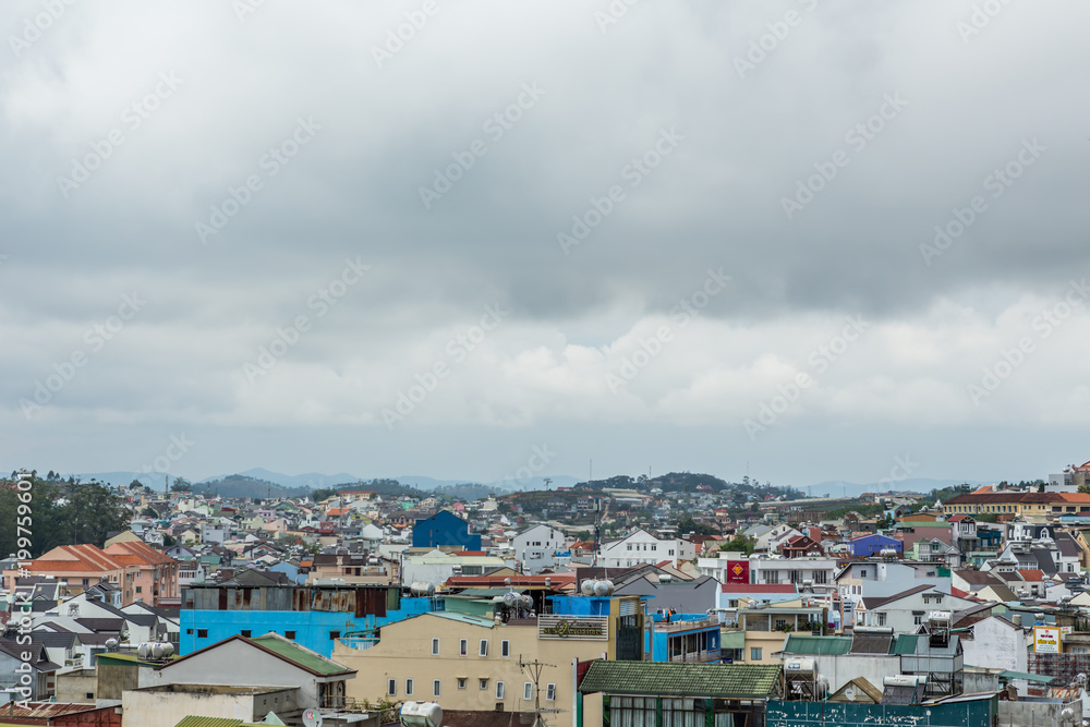 Dalat city, Vietnam, View of many houses from hill, The architecture of Dalat, Cityscape