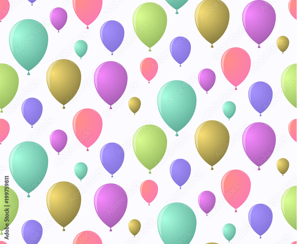 Rainbow holiday pattern of merry balloons flying skyward