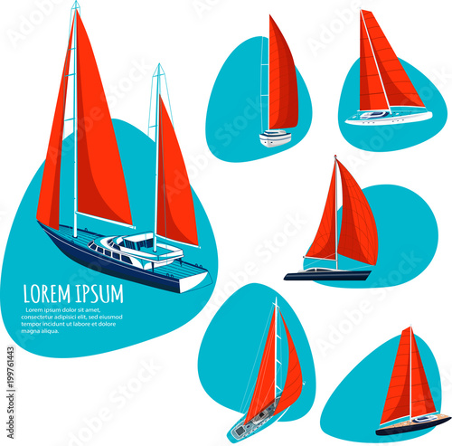 Yacht club stickers with sail boat