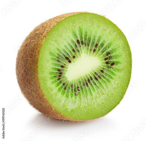 half of ripe kiwi isolated on white background