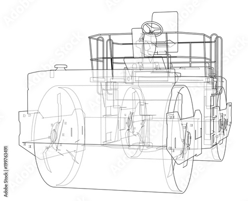 Asphalt compactor outlined vector