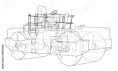 Asphalt compactor outlined vector