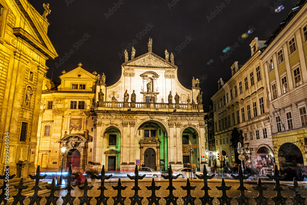Fototapeta premium Saint Salvator church in Prague, Czech republic, night scene