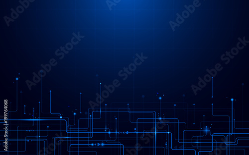 Abstract futuristic circuit board and Hi-tech digital technology concept. Dark blue background