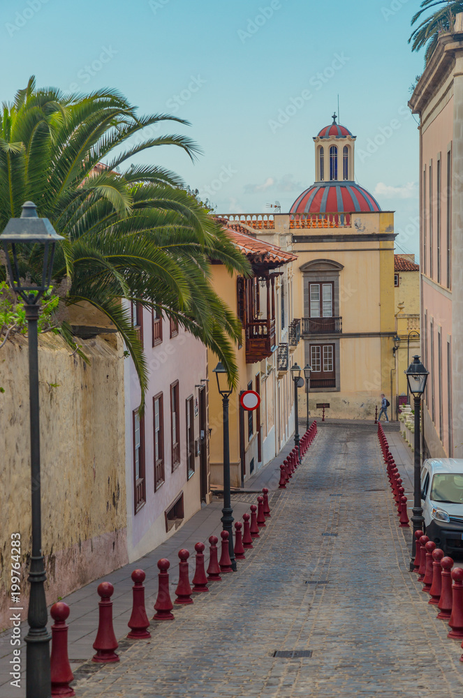 Old street in la Orotava, Tenerife, Canary Islands. Spain. small European southern city.