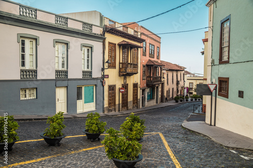 Old street in la Orotava  Tenerife  Canary Islands. Spain. .small European southern city.   small narrow streets