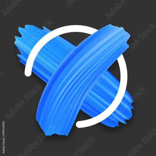 Blue cross of paint brush strokes on grey.