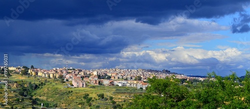 View of Mazzarino with Storm Coming, Caltanissetta, Sicily, Italy