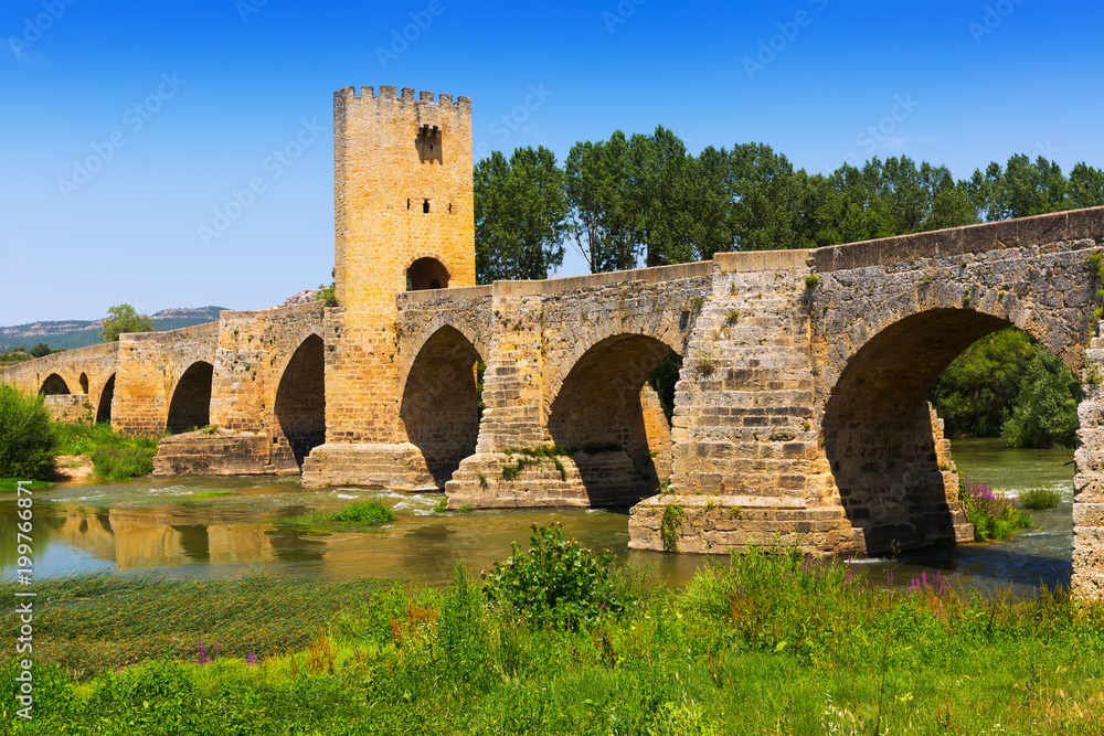 stone bridge over Ebro. Frias, Province of Burgos