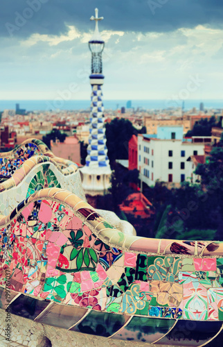 View of Park Guell in  Barcelona, Spain