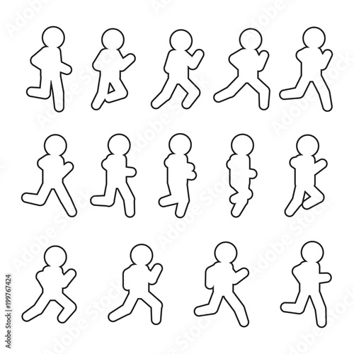 Running vector sequence line iconset. Running frames outline icon set. Vector.