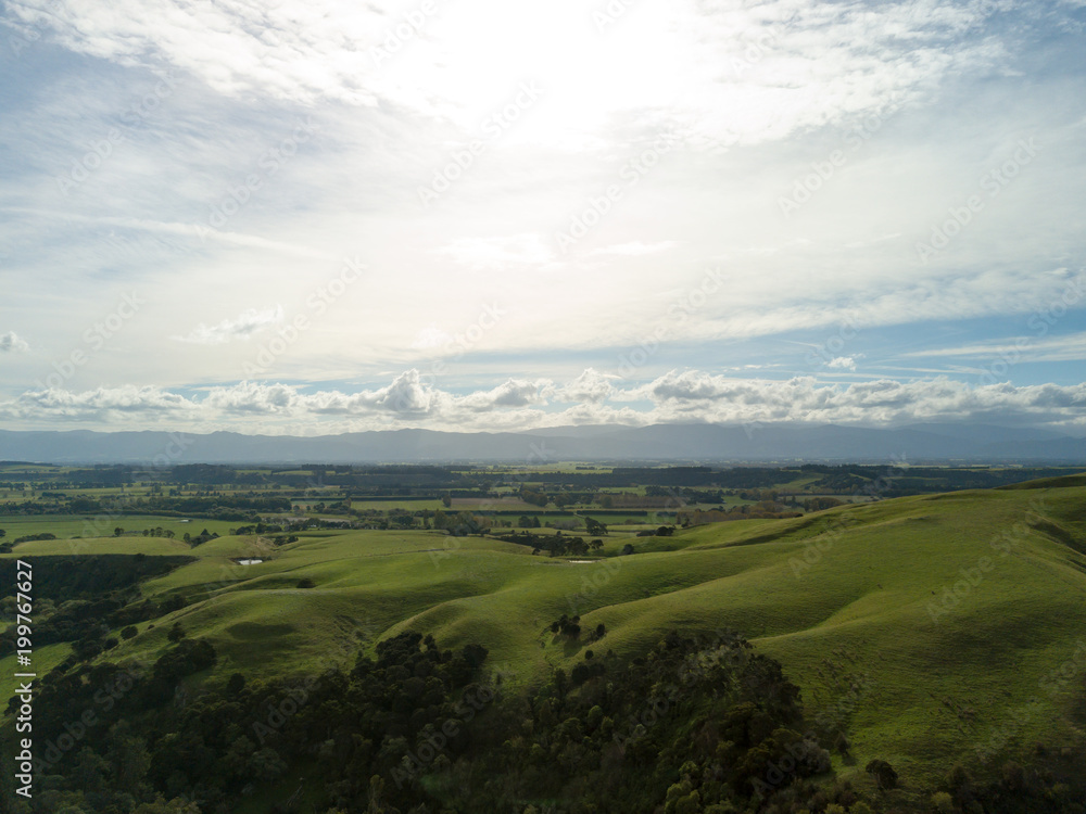 Green Hills And Mountains Of New Zealand, Aerial Landscape 