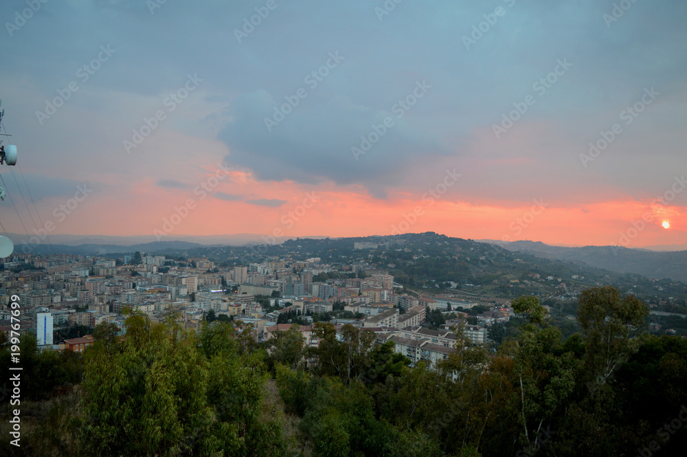Panorama of Caltanissetta from the Redeemer During a Cloudy Sunset, Sicily, Italy