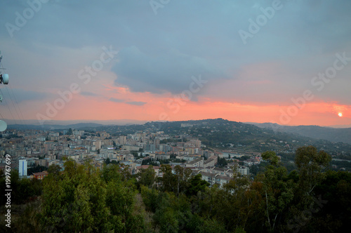 Panorama of Caltanissetta from the Redeemer During a Cloudy Sunset, Sicily, Italy