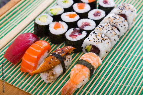 Sushi set in restaurant