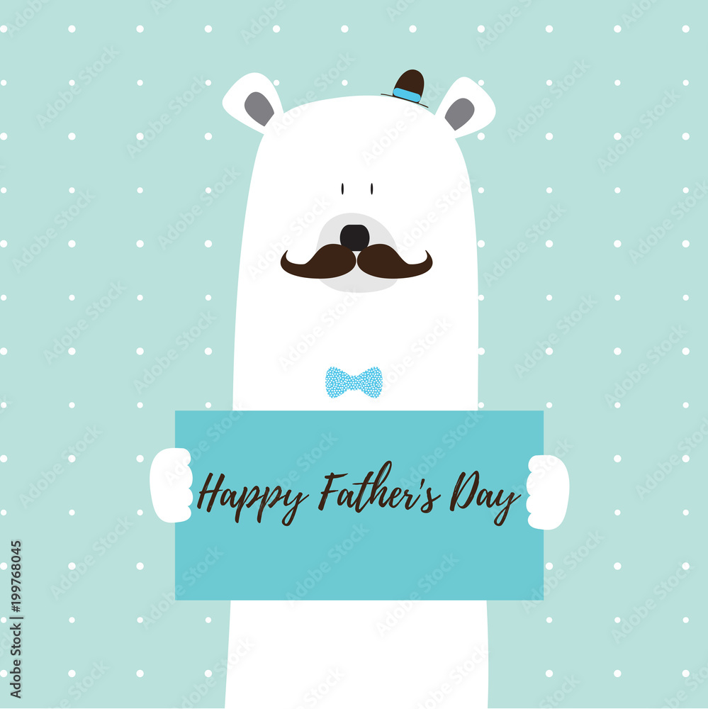Polar bear Happy Father's Day vector card illustration on a dotted pattern background Polar bear Happy Father's Day vector card illustration on a dotted pattern background