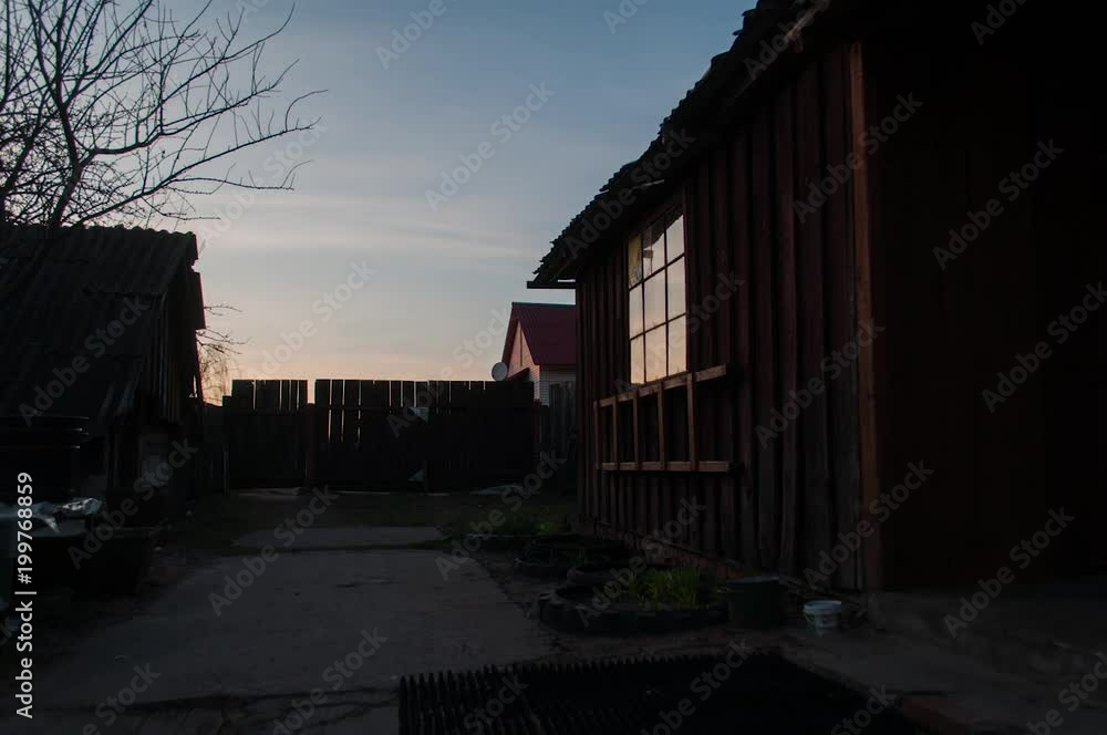 Rustic courtyard at sunset time lapse in full HD. Rustic courtyard at sunset time lapse in full HD.