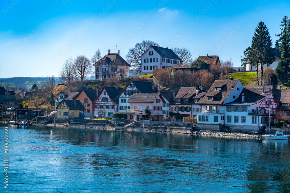 View of Stein Am Rhein on bank of the Rhine River