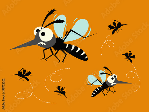 mosquito set isolated on orange background.