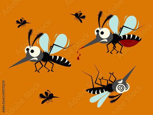 mosquito set isolated on orange background.