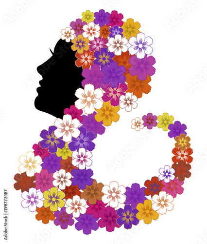 Beautiful female profile with floral hair