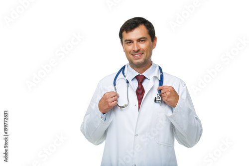 doctor in white robe with stethoscope