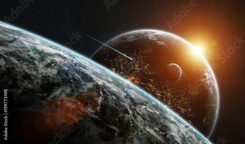 Fototapeta Naklejka Na Ścianę i Meble -  Distant planet system in space with exoplanets 3D rendering elements of this image furnished by NASA