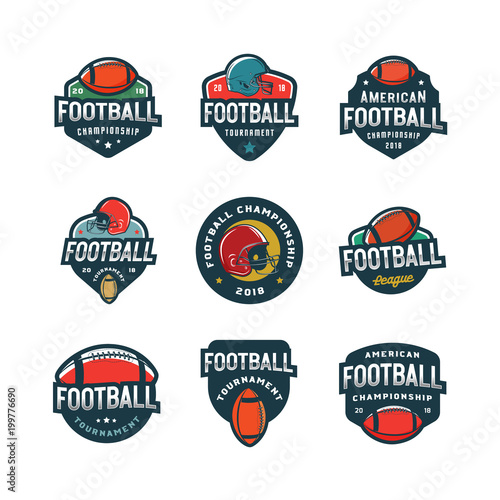 set of american football logos. sport emblems, badges. vector illustration