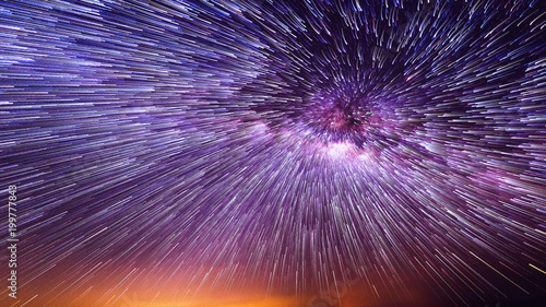 Photo Night sky with vortex star trails.