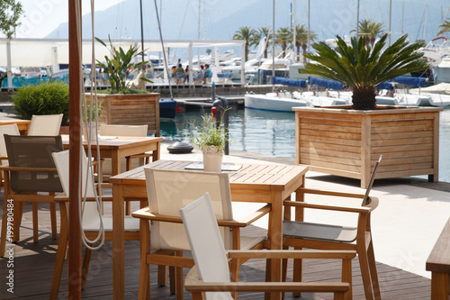 Street cafe on the sea promenade, Montenegro, Tivat.