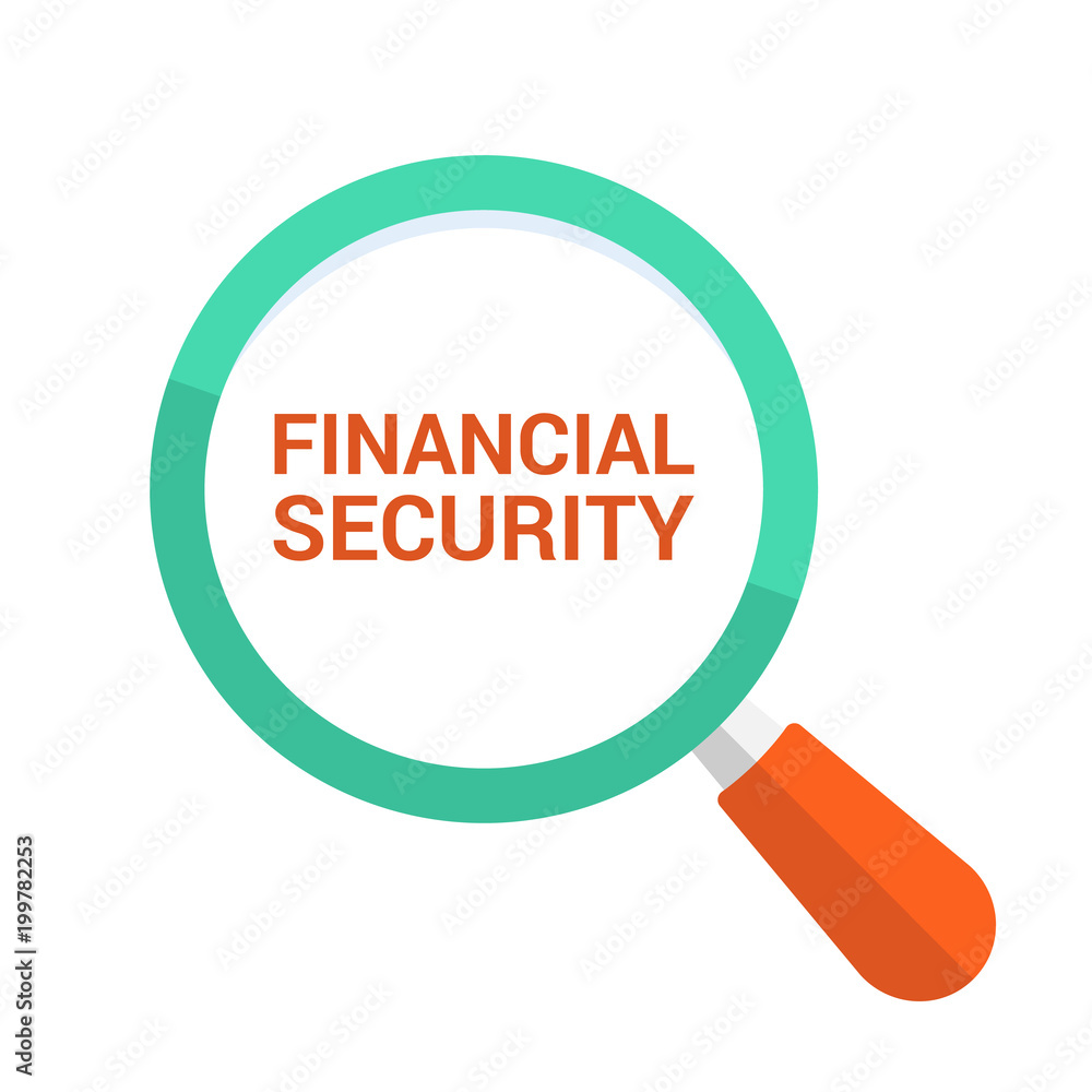 Security Concept: Magnifying Optical Glass With Words Financial Security Security Concept: Magnifying Optical Glass With Words Financial Security