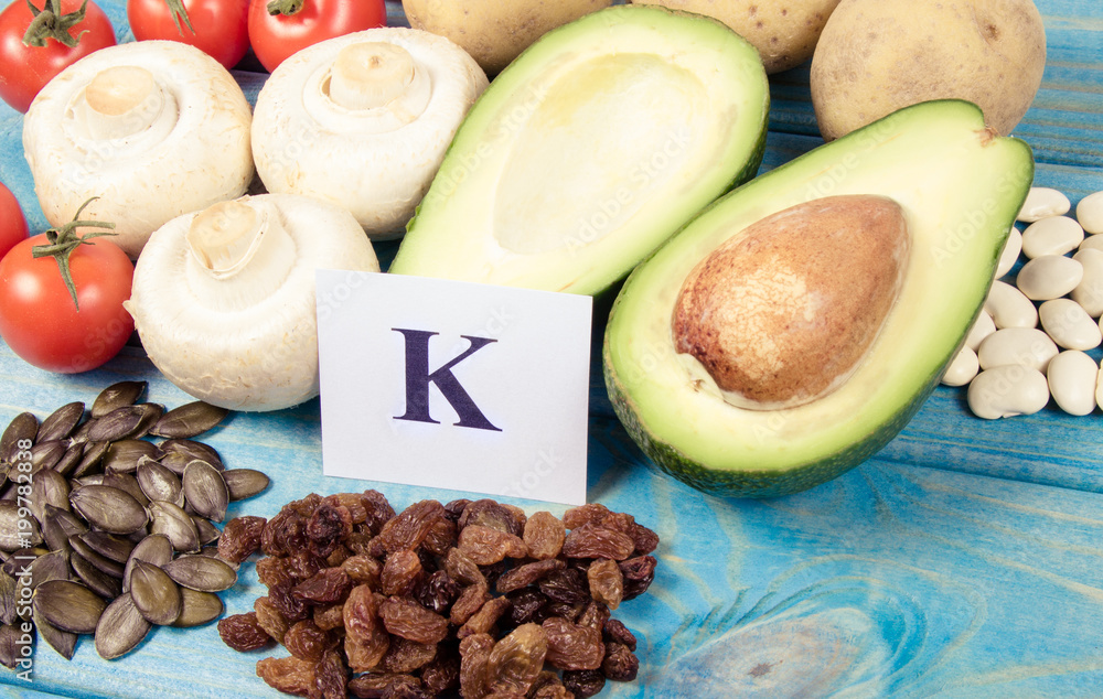 Natural products rich in potassium (K) . Healthy food concept.