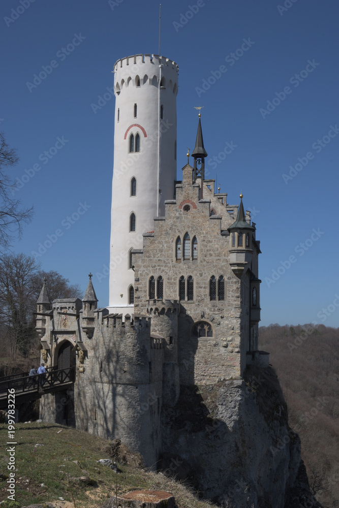 Schloss Lichtenstein, Baden- Württemberg, Deutschland - April 7, 2018 : Blick auf Schloss Lichtenstein.