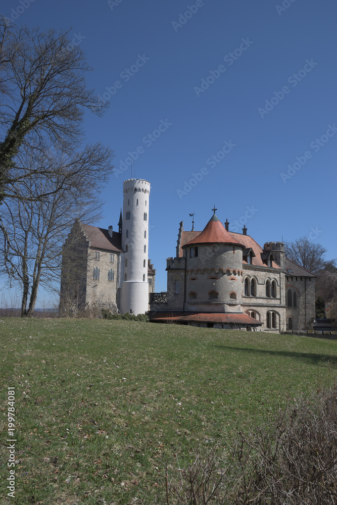 Schloss Lichtenstein, Baden- Württemberg, Deutschland - April 7, 2018 : Blick auf Schloss Lichtenstein.