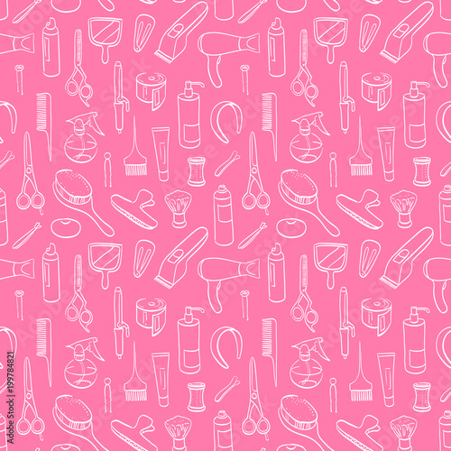 Seamless line pattern with hairdresser tools