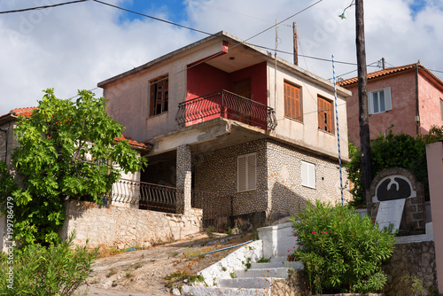 Typical small greek house on a sunny summer day at Keri village  Zakynthos island  Greece.