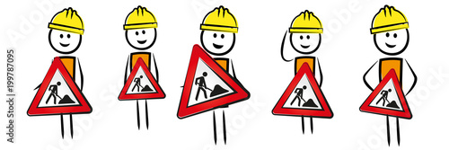 Männer mit Baustellenschildern