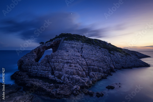 Landscape view of rocky formations Korakonisi in Zakynthos  Greece.Beautiful summer sunset  magnificent seascape.