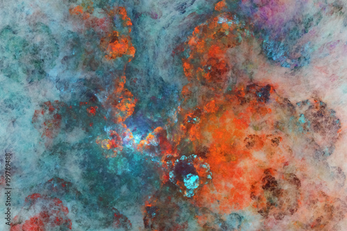 Abstract blue and orange marble texture. Fractal background. Fantasy digital art. 3D rendering.