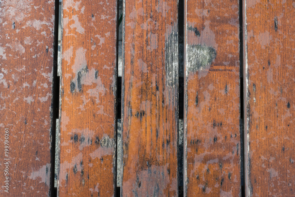 Damaged wet wooden table top closeup after rain background text message Damaged wet wooden table top closeup after rain background text message