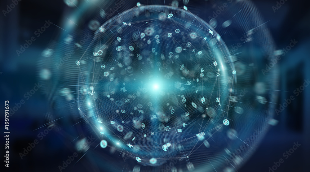 Obraz premium Connections system sphere and datas exchanges 3D rendering