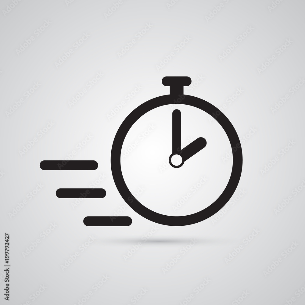 Carved silhouette flat icon, simple vector design. Stopwatch illustration. Device to display time and time limit. Symbol of speed. Icon quick time Carved silhouette flat icon, simple vector design. Stopwatch illustration. Device to display time and time limit. Symbol of speed. Icon quick time