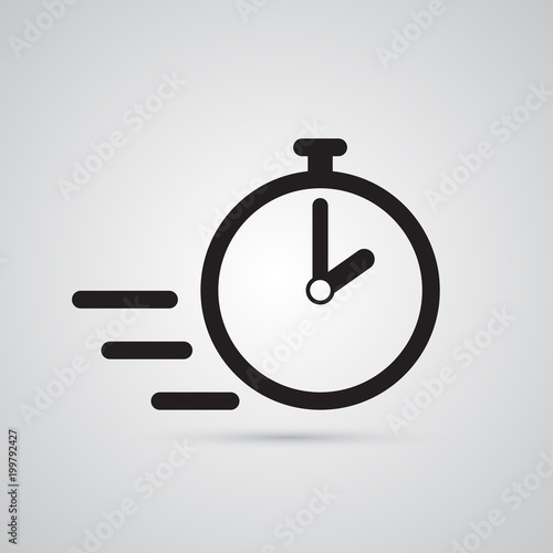 Carved silhouette flat icon, simple vector design. Stopwatch illustration. Device to display time and time limit. Symbol of speed. Icon quick time