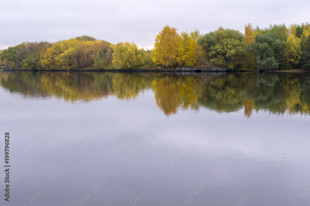 calm river at rainy autumn morning. background, nature. calm river at rainy autumn morning. background, nature.